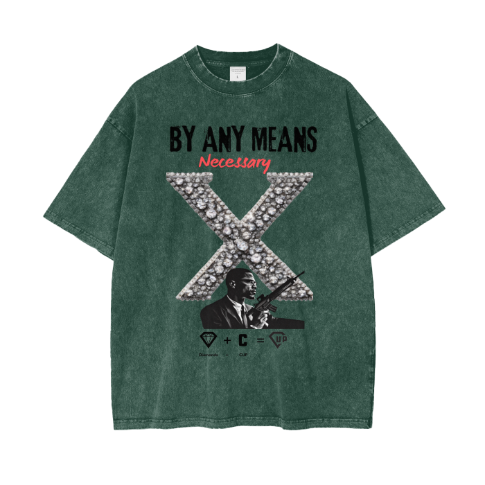 By Any Means Necessary Acid Wash Oversize T-Shirt - 250 GSM