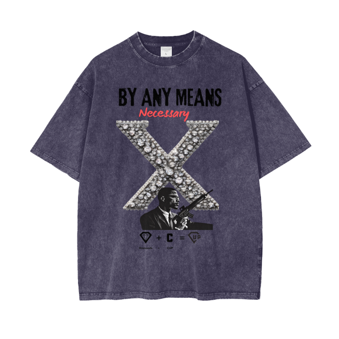 By Any Means Necessary Acid Wash Oversize T-Shirt - 250 GSM