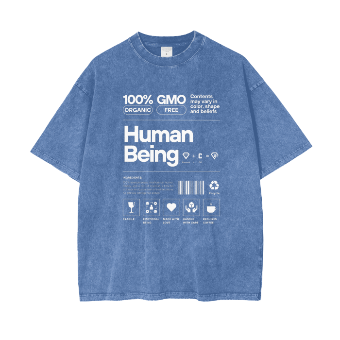 “Human Being” Acid Wash Oversize T-Shirt - 250 GSM
