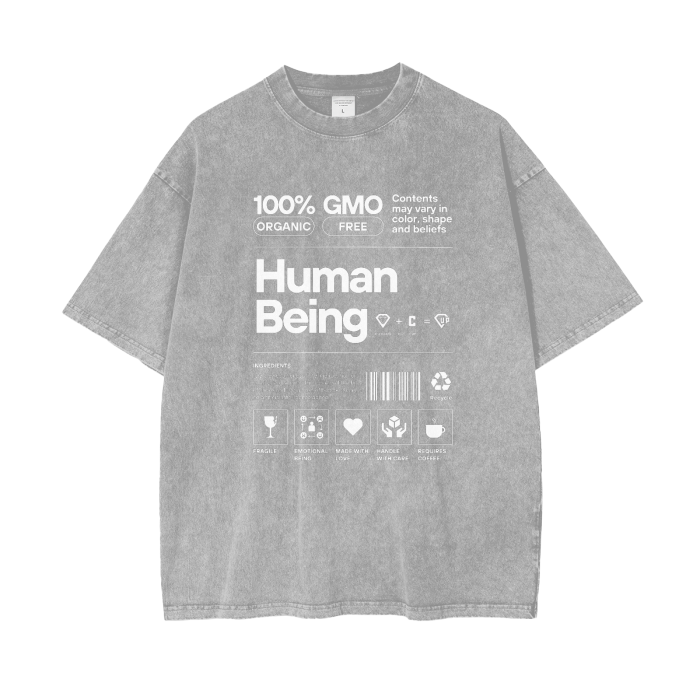 “Human Being” Acid Wash Oversize T-Shirt - 250 GSM
