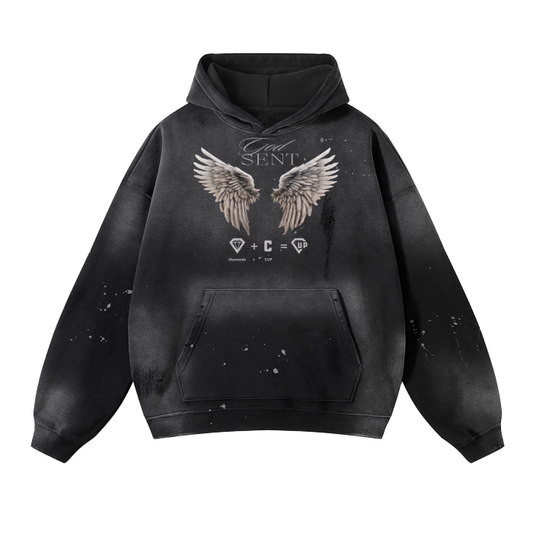 God Sent Vintage Wash Frayed Fleece Hoodie - 360 GSM