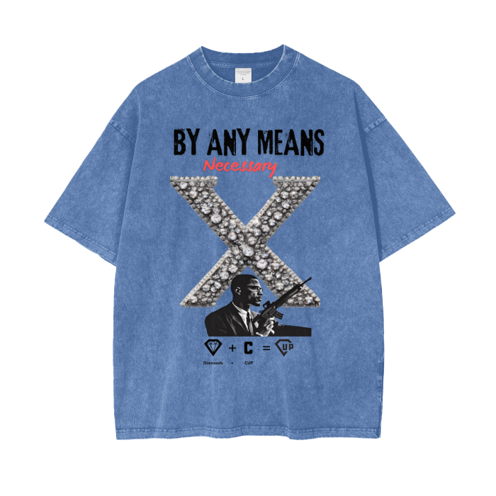 By Any Means Necessary Acid Wash Oversize T-Shirt - 250 GSM