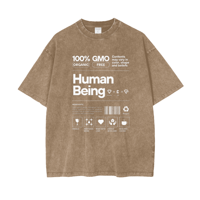 “Human Being” Acid Wash Oversize T-Shirt - 250 GSM
