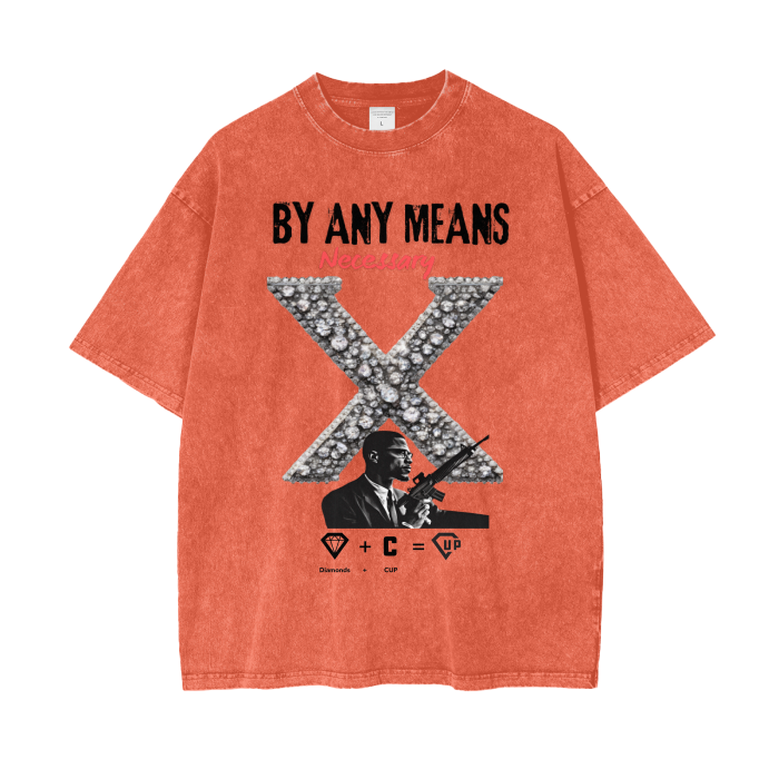 By Any Means Necessary Acid Wash Oversize T-Shirt - 250 GSM