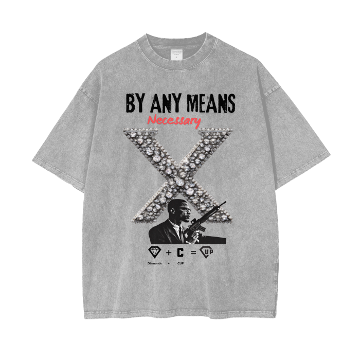 By Any Means Necessary Acid Wash Oversize T-Shirt - 250 GSM
