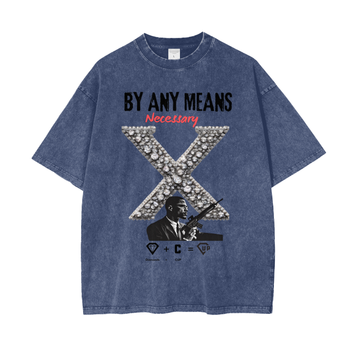 By Any Means Necessary Acid Wash Oversize T-Shirt - 250 GSM