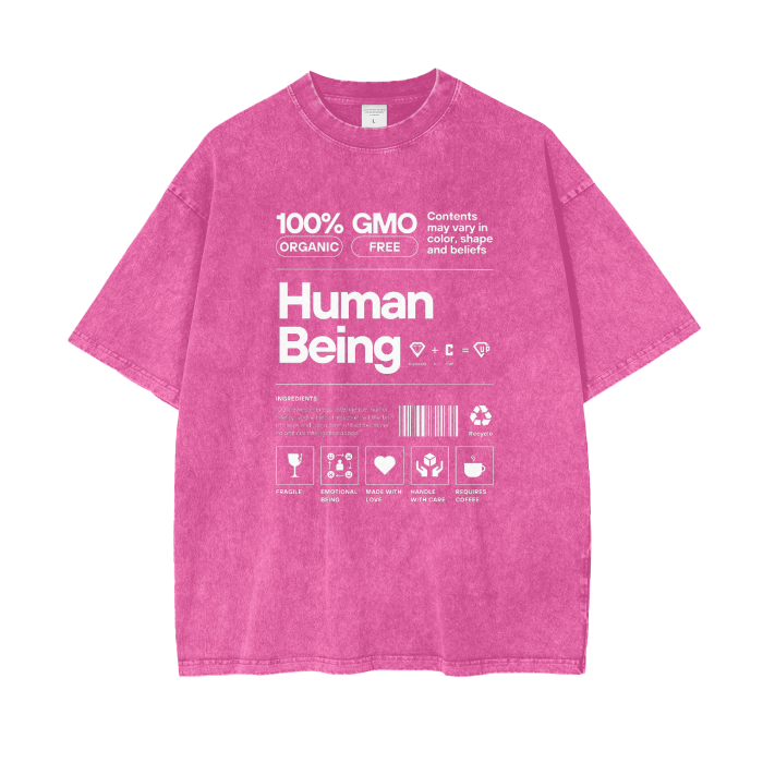 “Human Being” Acid Wash Oversize T-Shirt - 250 GSM