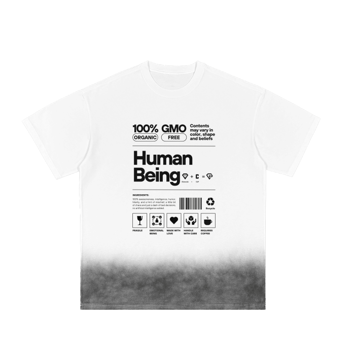 “Human Being” (White) Vintage Washed Gradient T-Shirt
