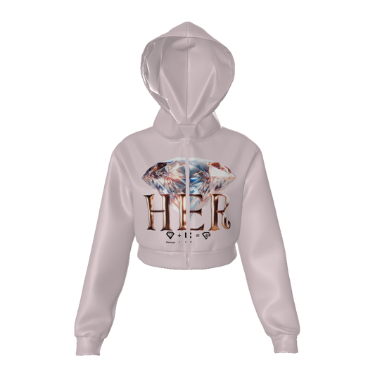 HER All-Over Print Women's Zip Up Crop Hoodie