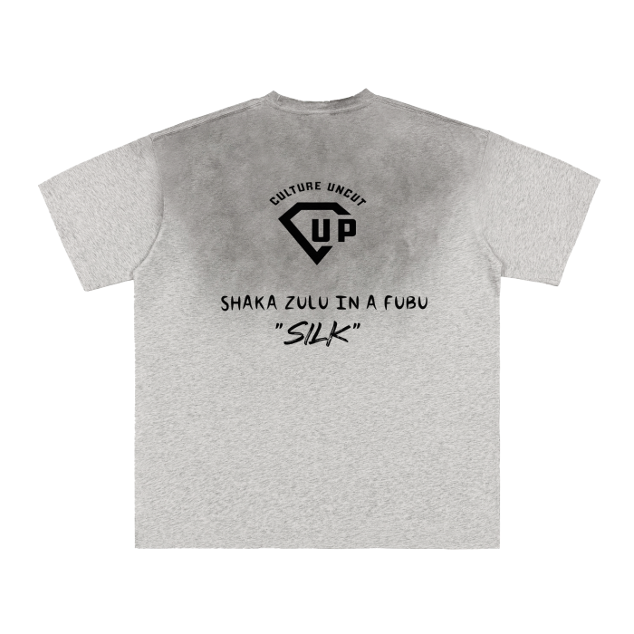 Culture Uncut Podcast 'Silk tha Shaka' Vintage Washed Aged Gradient Frayed T-Shirt (Flower Gray)