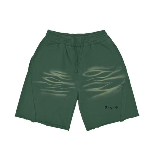 Culture Uncut Podcast Heavyweight Vintage Washed Tiger Stripes Shorts (Dark Green, Black & Coffee)