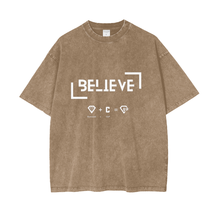 “Believe” Acid Wash Oversize T-Shirt