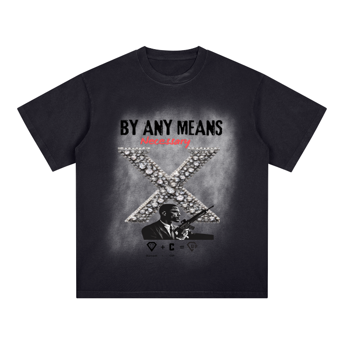 By Any Means Square Patch Monkey Washed Drop Shoulder T-Shirt - 250 GSM