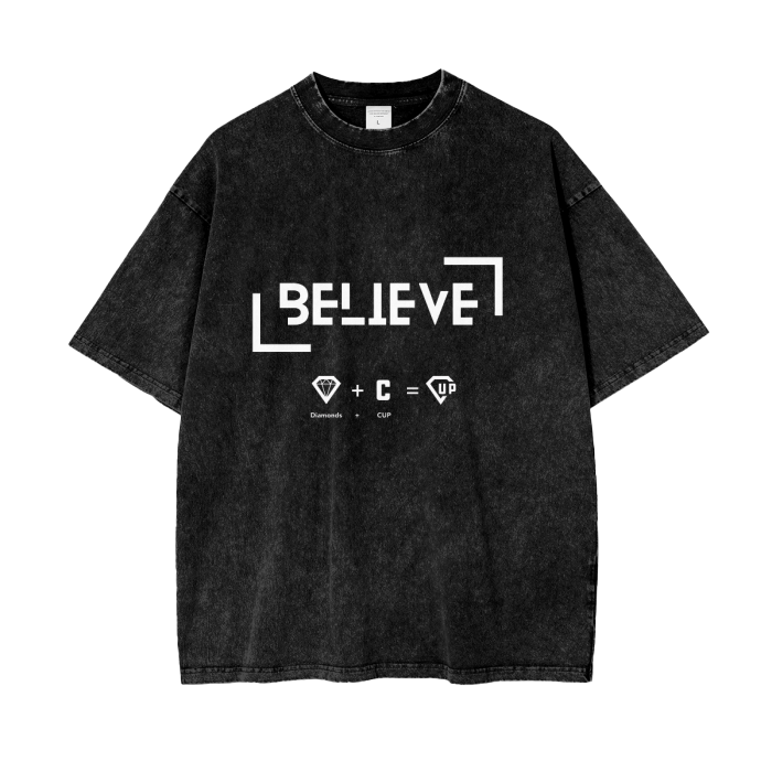 “Believe” Acid Wash Oversize T-Shirt