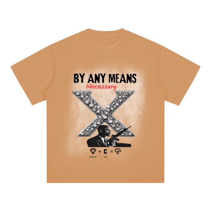 By Any Means Square Patch Monkey Washed Drop Shoulder T-Shirt - 250 GSM