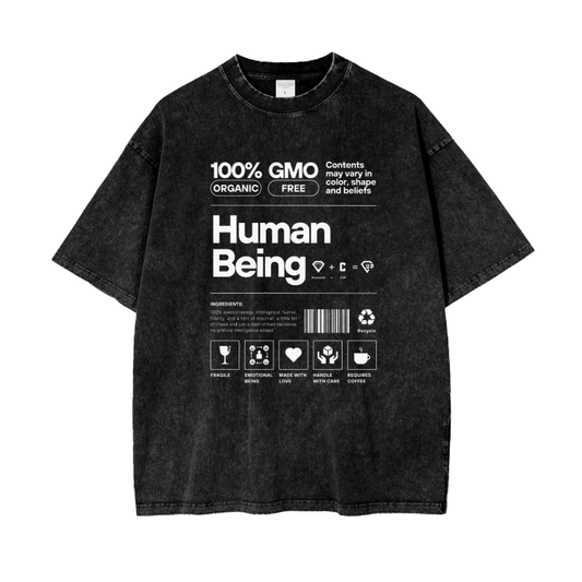 “Human Being” Acid Wash Oversize T-Shirt - 250 GSM