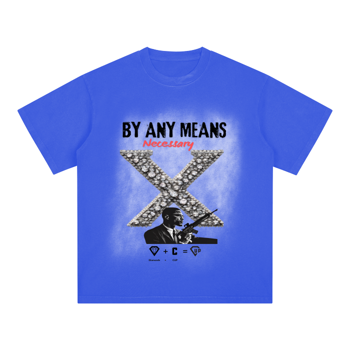By Any Means Square Patch Monkey Washed Drop Shoulder T-Shirt - 250 GSM