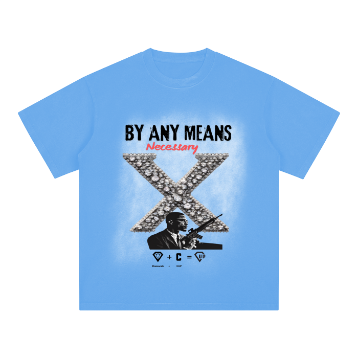 By Any Means Square Patch Monkey Washed Drop Shoulder T-Shirt - 250 GSM