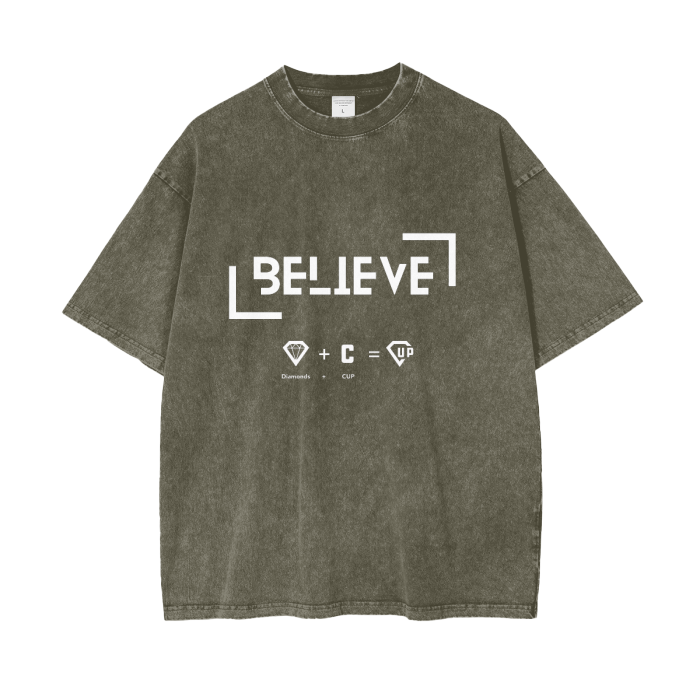 “Believe” Acid Wash Oversize T-Shirt